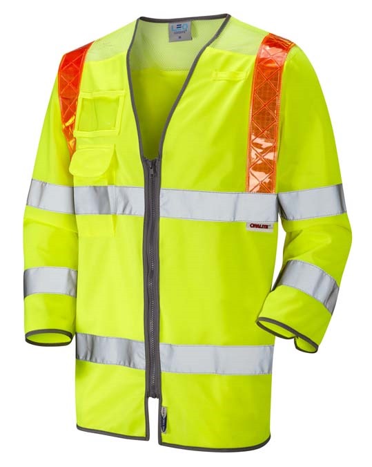 LEO WORKWEAR TADDIPORT ISO 20471 Cl 3 Orange Brace 3/4 Sleeve Waistcoat